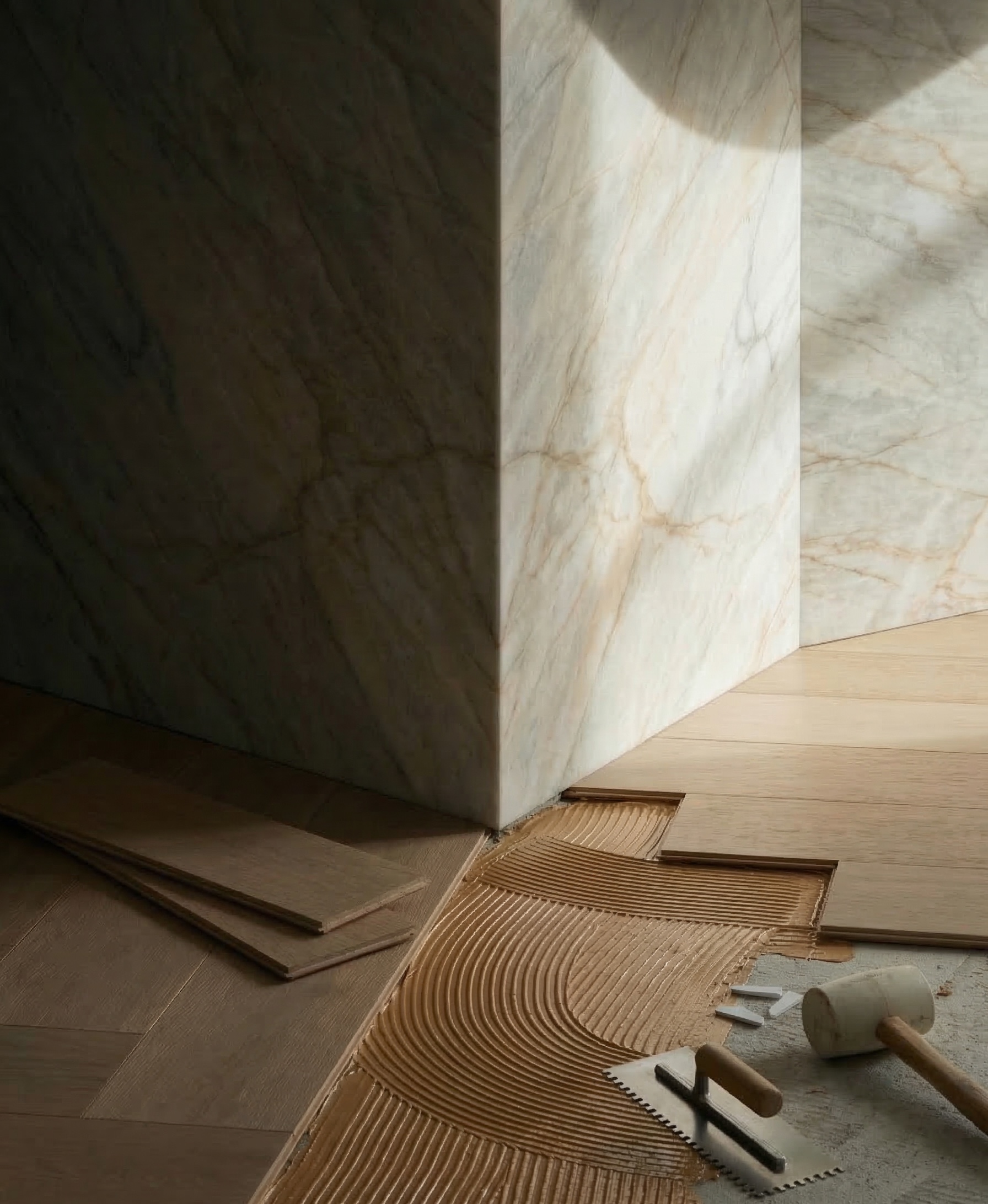 Herringbone oak flooring installation