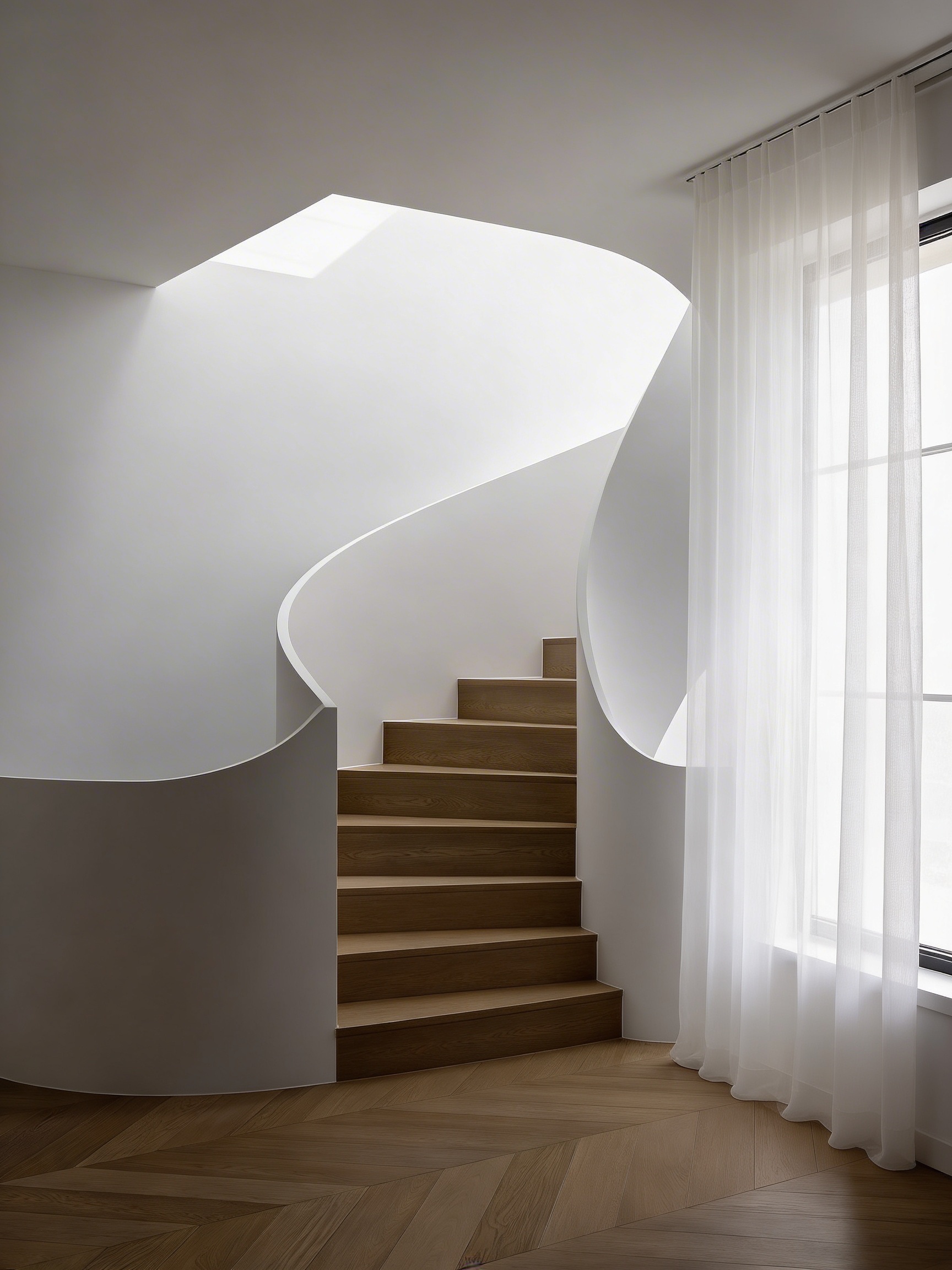 Chevron oak flooring installation on staircase
